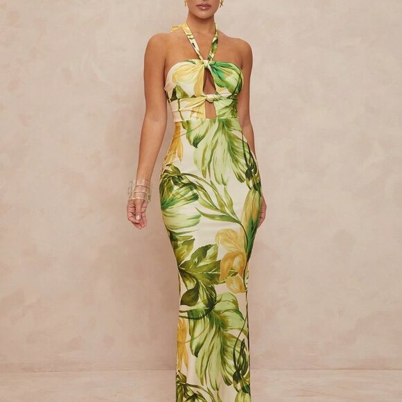 Multicolor Boho Women's Twist Back Bodycon Mermaid Banquet Dress - Picture 4 of 8